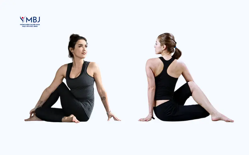 Bài tập chữa thoát vị đĩa đệm: Ngồi vặn mình (Spinal Twist Pose)