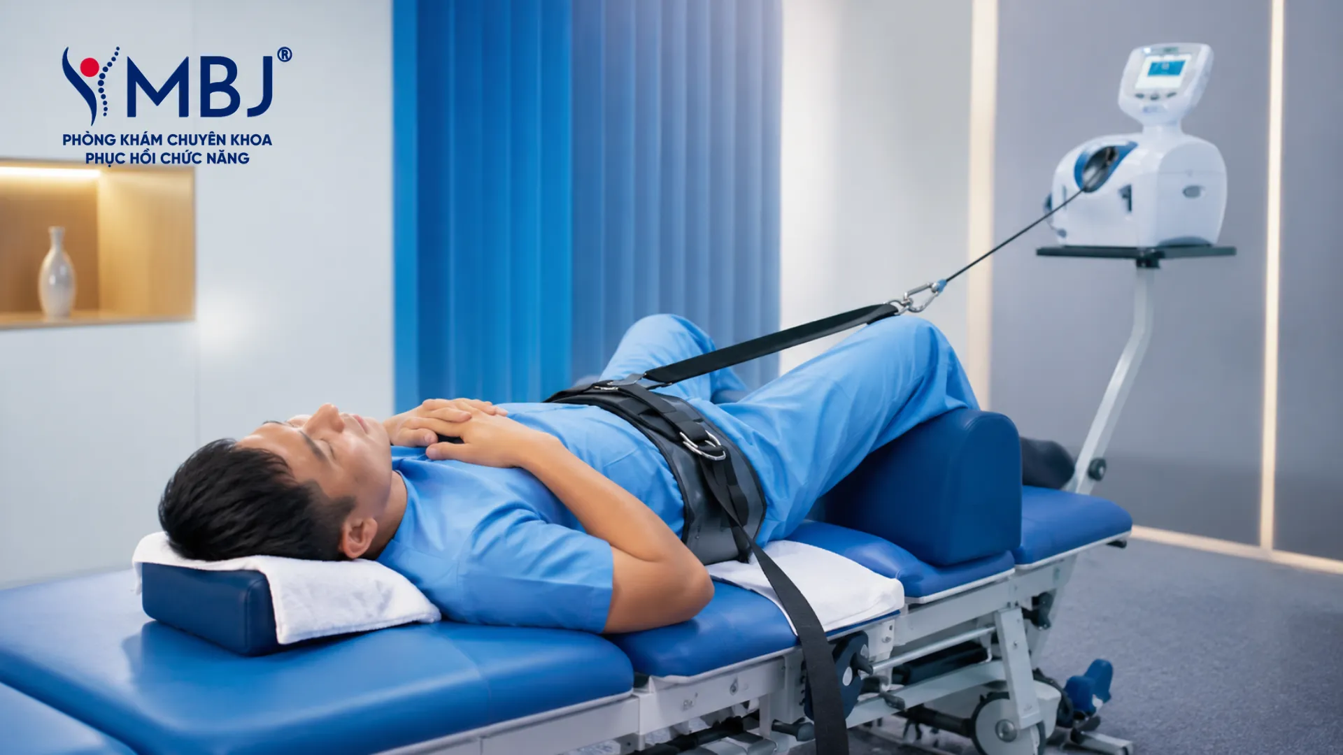 Bác sĩ thực hiện kéo giãn cột sống điều trị thoát vị đĩa đệm