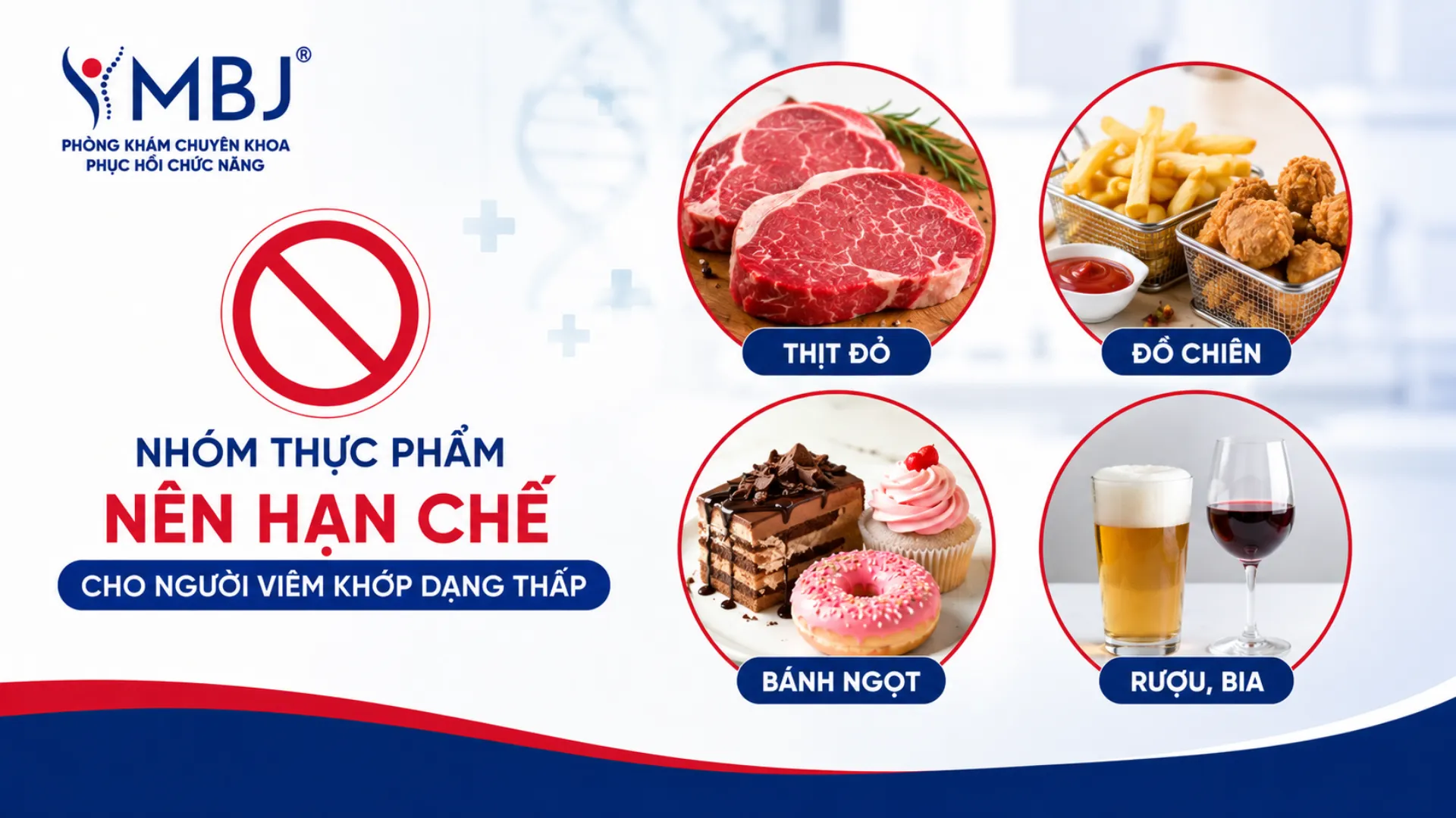 Thực phẩm người viêm khớp dạng thấp nên hạn chế gồm thịt đỏ, đồ ngọt và rượu bia