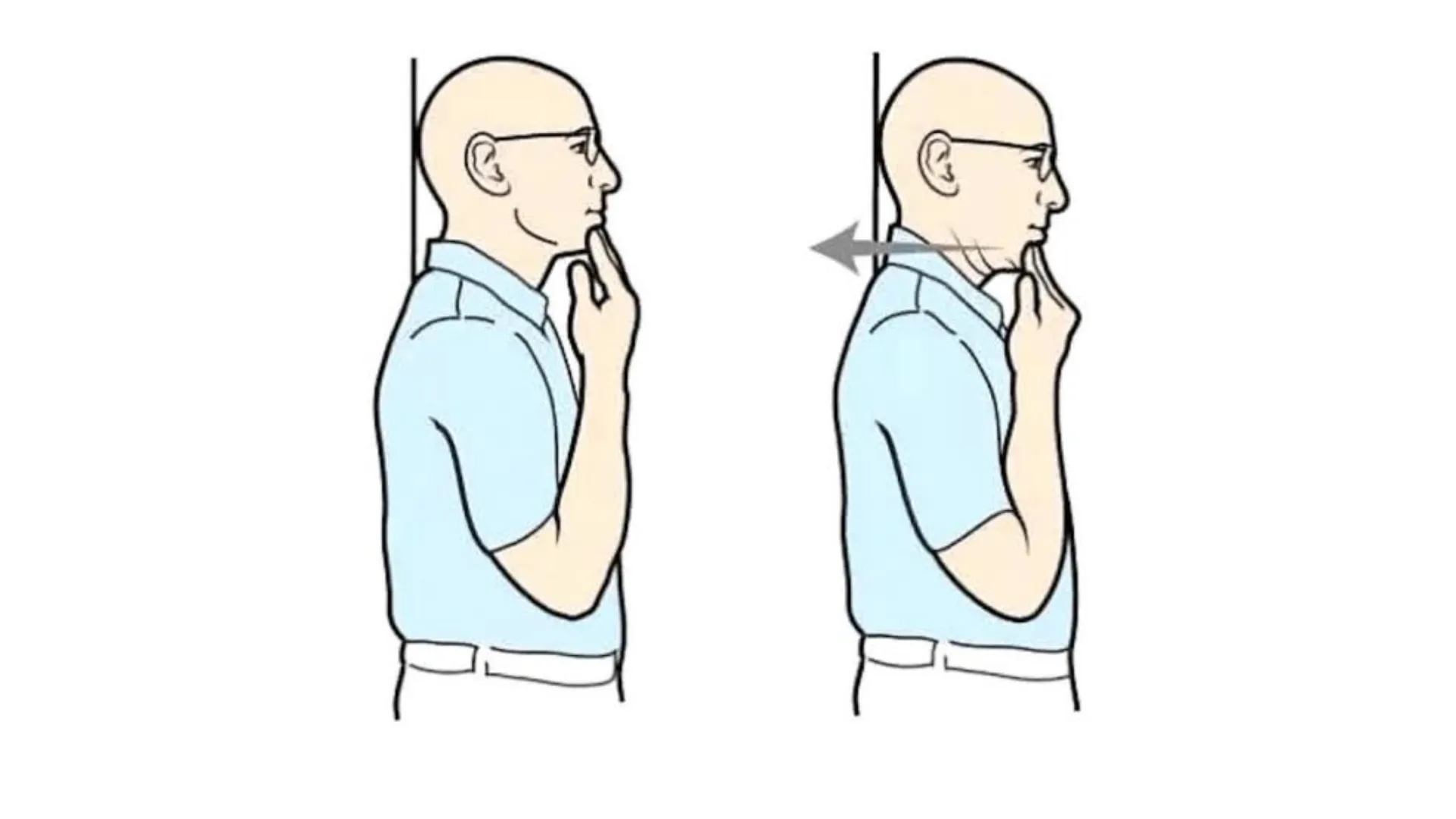 Động tác gập cằm đúng kéo cằm ra sau