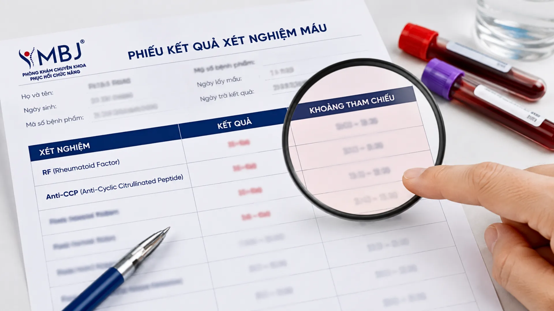 Cách đọc chỉ số RF và anti-CCP theo cột khoảng tham chiếu in trên phiếu kết quả xét nghiệm