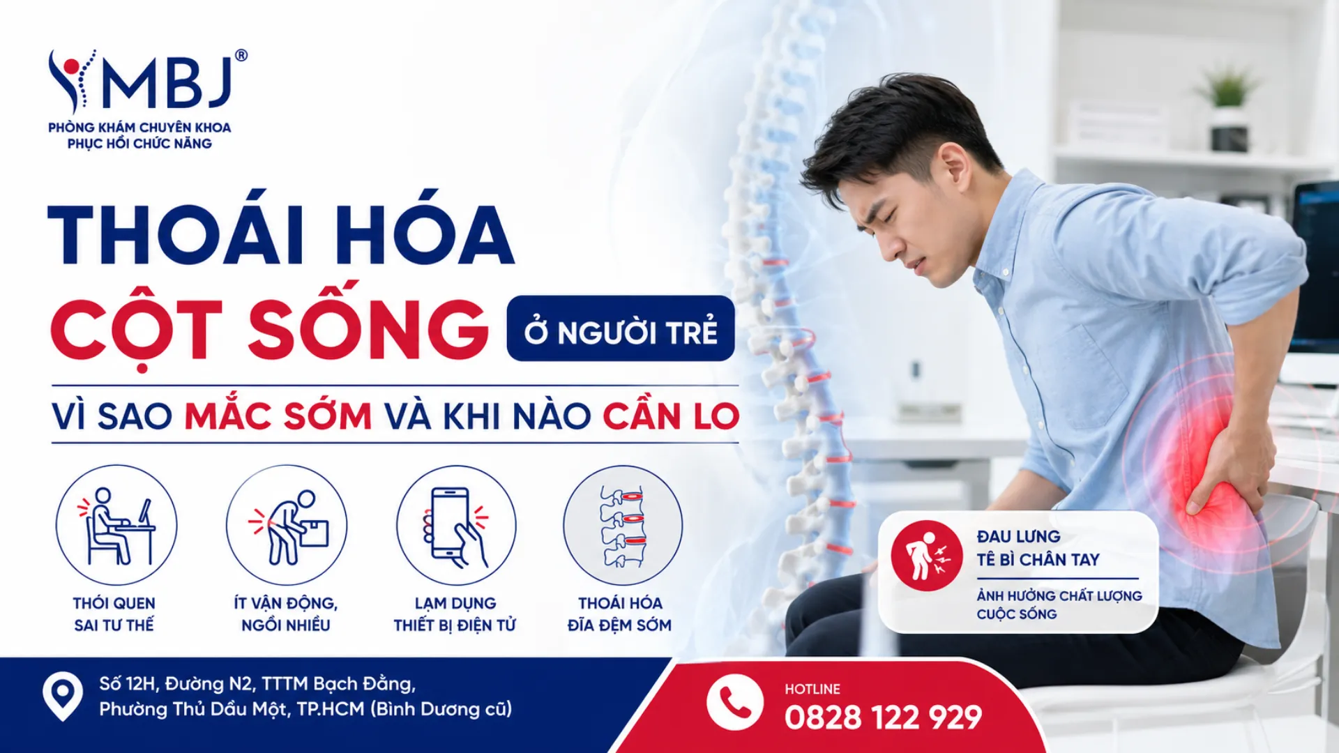 Người trẻ làm việc văn phòng bị đau lưng do thoái hóa cột sống sớm